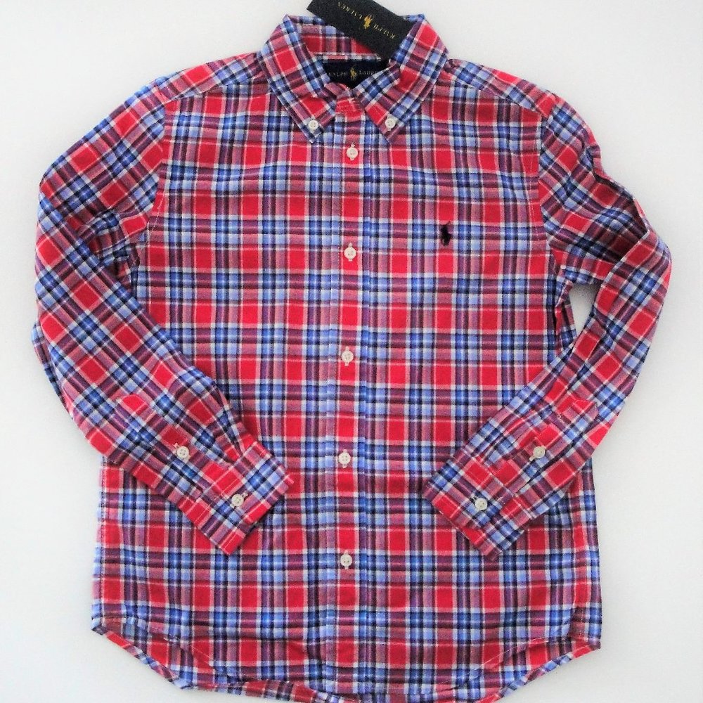 Ralph Lauren Boys Long Sleeve Button Down Plaid Shirt NWT $40